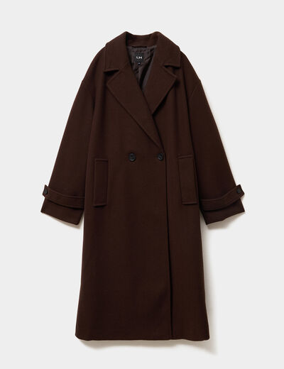 Manteau long boutonn&eacute; marron fonc&eacute; femme
