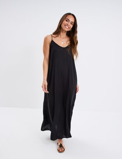 Robe longue fluide bretelles noir femme