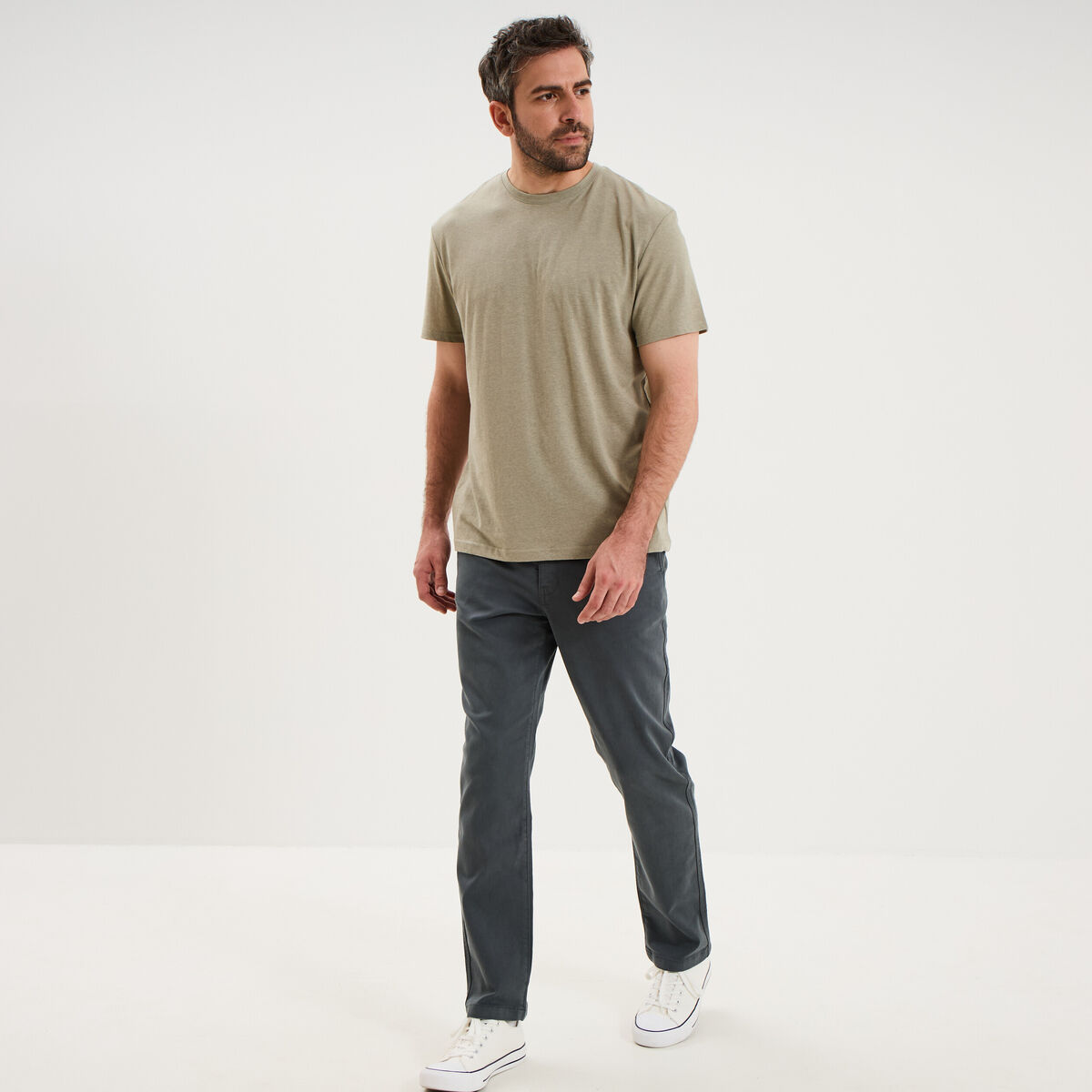 Pantalon chino droit confort vert fonc&eacute; homme