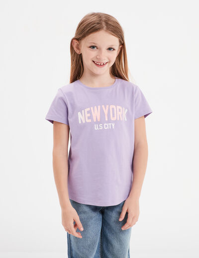 T-shirt coton manches courtes Creeks mauve fille