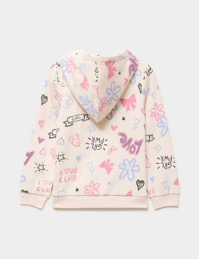 Sweat zipp&eacute; &agrave; capuche beige fille