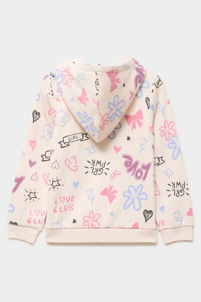 Sweat zipp&eacute; &agrave; capuche beige fille