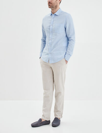 Chemise manches longues lin m&eacute;lang&eacute; bleu ciel homme