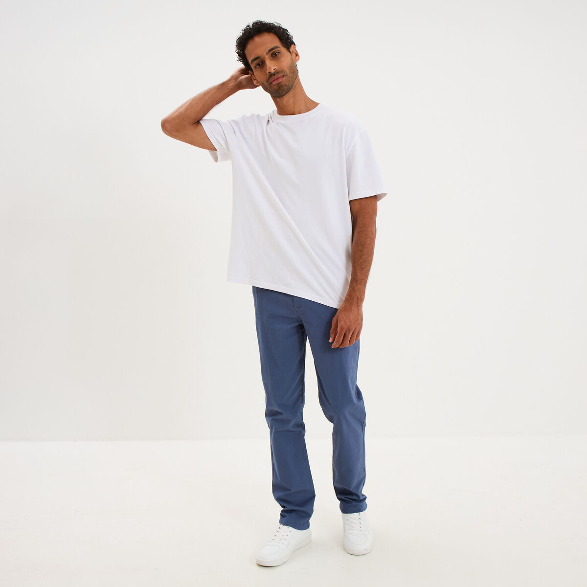 Pantalon chino droit stretch bleu gris homme