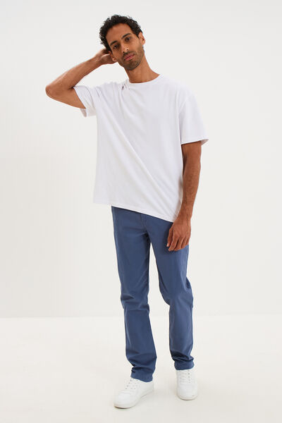 Pantalon chino droit stretch bleu gris homme