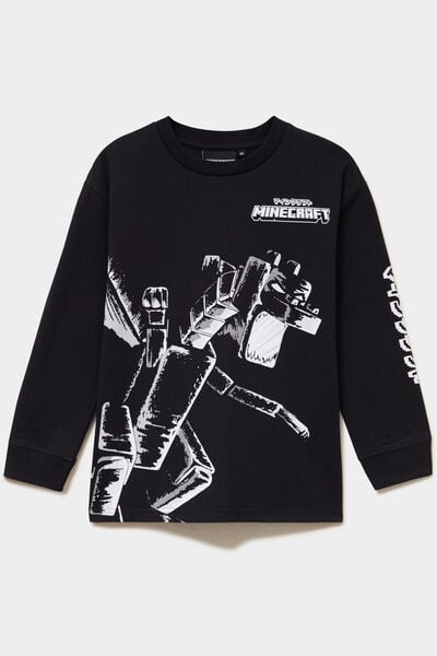 T-shirt manches longues coton Minecraft noir gar&ccedil;on