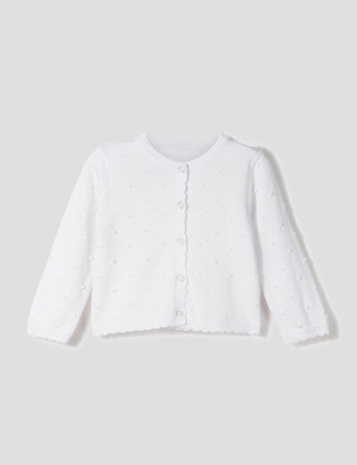 Gilet coton boutonné à bord festonné blanc bébé fille