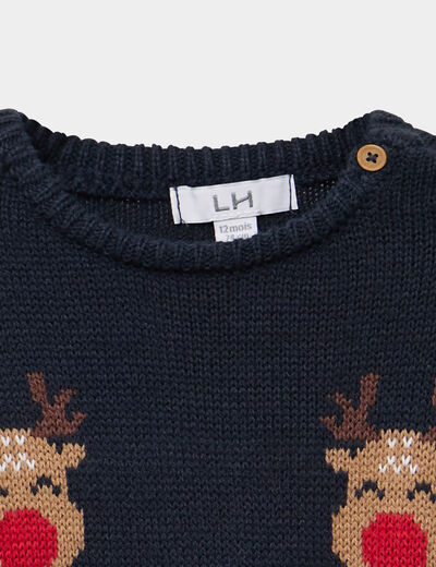 Pull de No&euml;l col rond manches longues bleu marine b&eacute;b&eacute; gar&ccedil;on