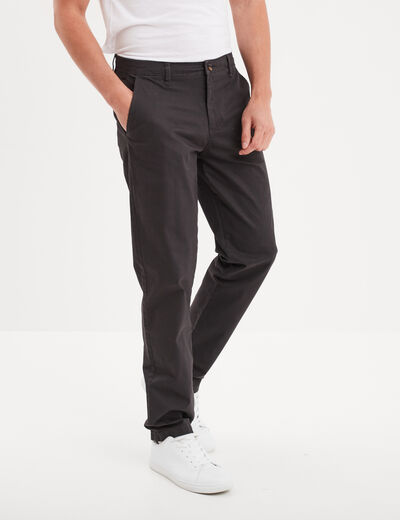 Pantalon chino droit stretch retroussé gris foncé homme