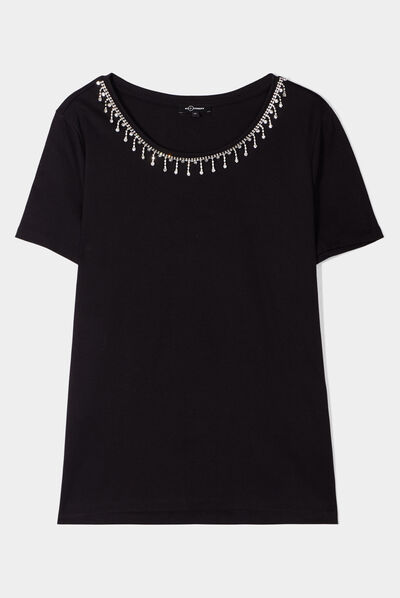T-shirt col bijoux Mosquitos noir femme