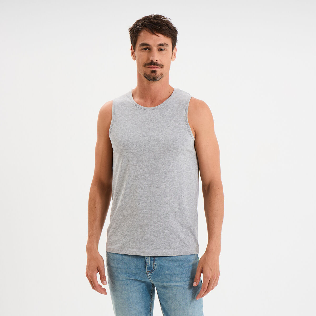 Débardeur col rond bretelles larges gris homme