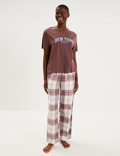 Ensemble pyjama pantalon t-shirt coton beige femme