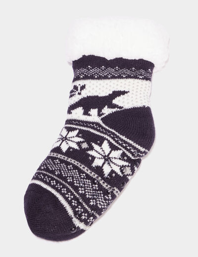 Chaussettes d'intérieur fourrées bleu marine garçon