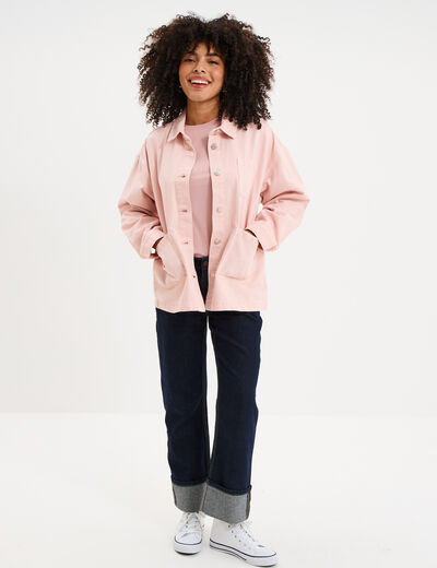 Veste surchemise oversize coton rose clair femme