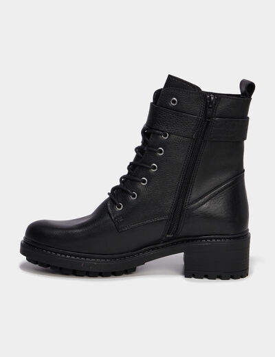 Boots crantées à lacets en cuir noir femme