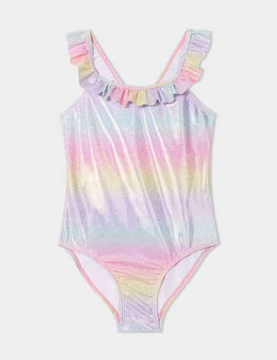 Maillot de bain une pi&egrave;ce &agrave; volants rose fille
