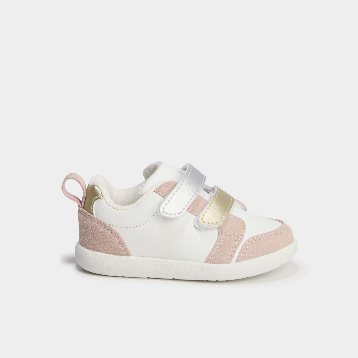 Tennis basses &agrave; scratchs semelle souple blanc b&eacute;b&eacute; fille