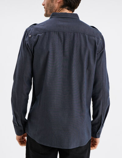 Chemise droite 2 poches manches longues bleu foncé homme