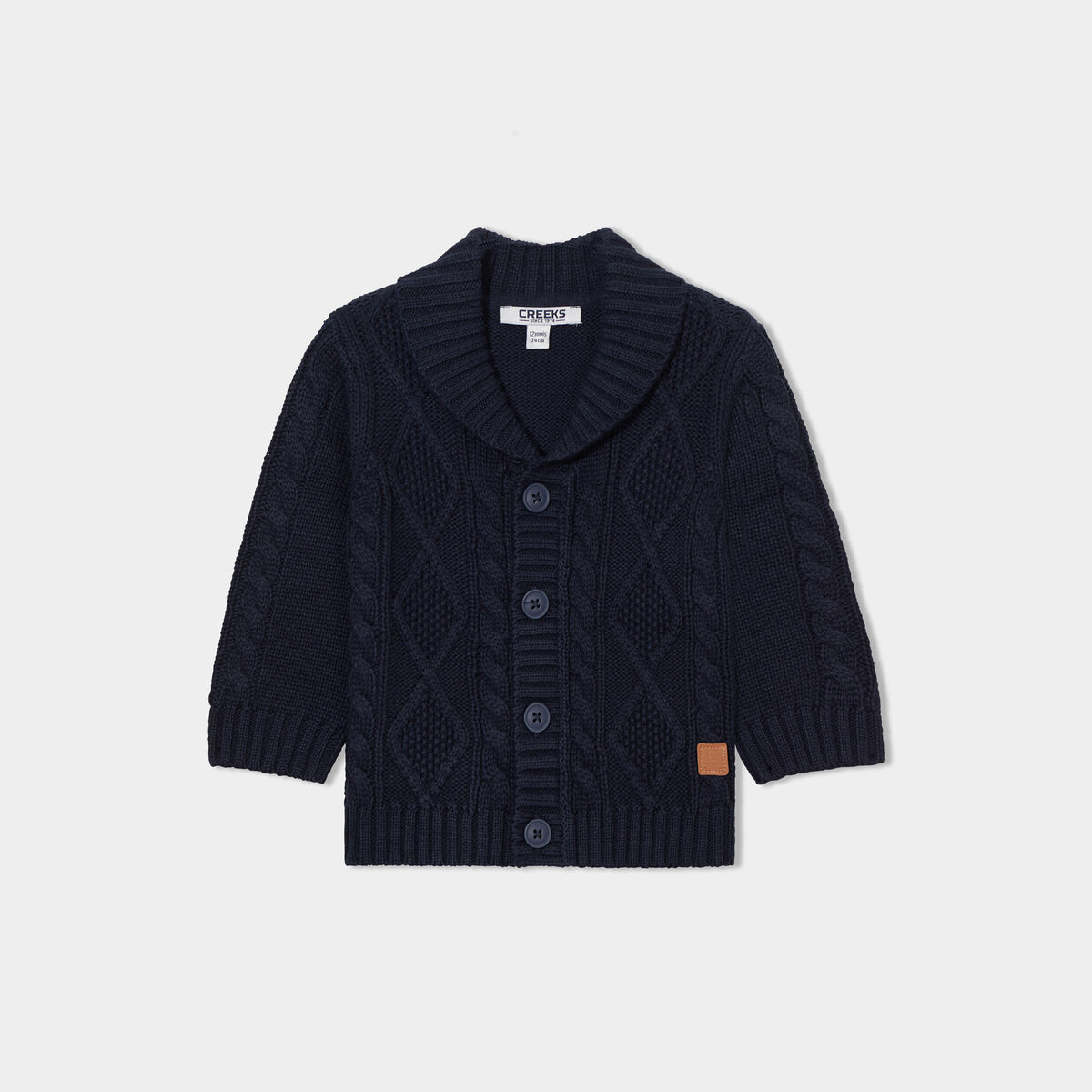 Gilet tricot col châle à torsades Creeks bleu marine bébé garçon