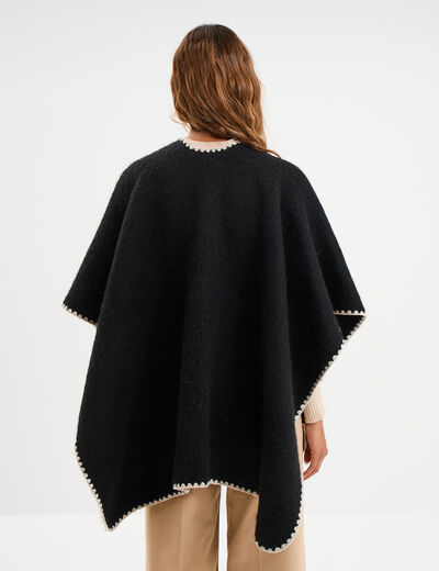 Poncho avec liser&eacute;s contrast&eacute;s noir femme