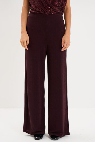 Pantalon large &agrave; paillettes prune femme