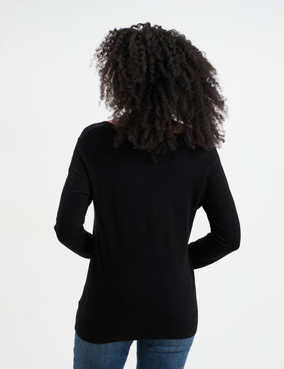 Pull col en V manches longues noir femme