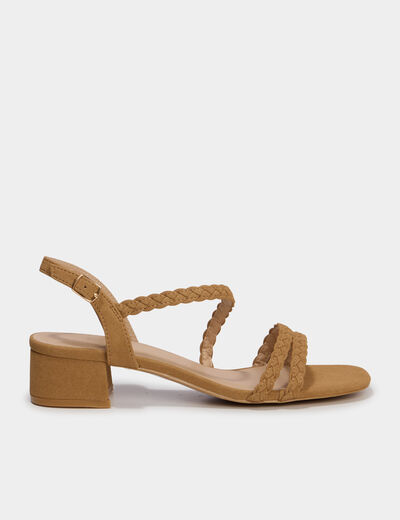 Sandales su&eacute;dine tress&eacute;es 5 cm marron femme