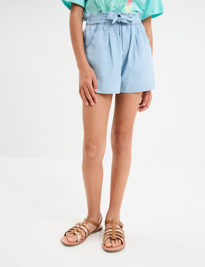 Short en jean avec ceinture noeud taille denim triple stone fille