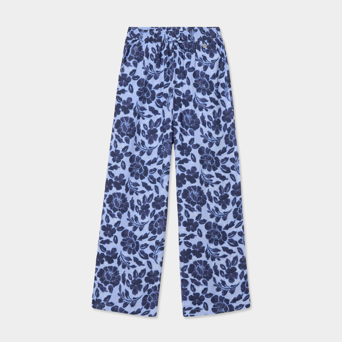Pantalon fluide large taille &eacute;lastiqu&eacute;e bleu fille