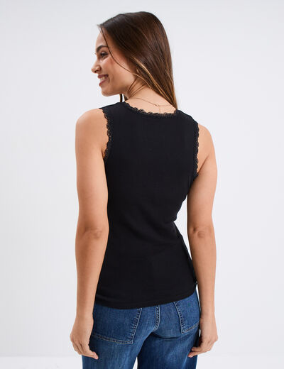 Débardeur coton bords dentelle noir femme