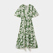 Robe longue col V taille &eacute;lastiqu&eacute;e vert kaki femme