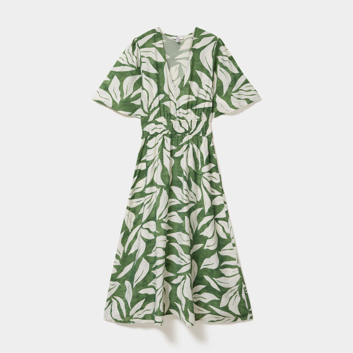 Robe longue col V taille &eacute;lastiqu&eacute;e vert kaki femme