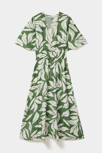 Robe longue col V taille &eacute;lastiqu&eacute;e vert kaki femme