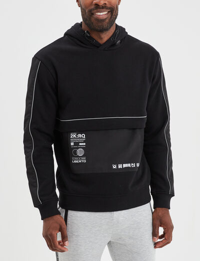 Sweat à capuche hoodie Liberto bimatière noir homme
