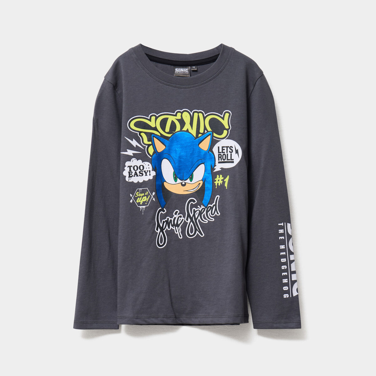 T-shirt manches longues coton Sonic gris foncé garçon