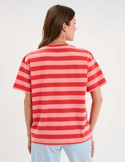 T-shirt droit &agrave; manches courtes coton rouge coquelicot femme