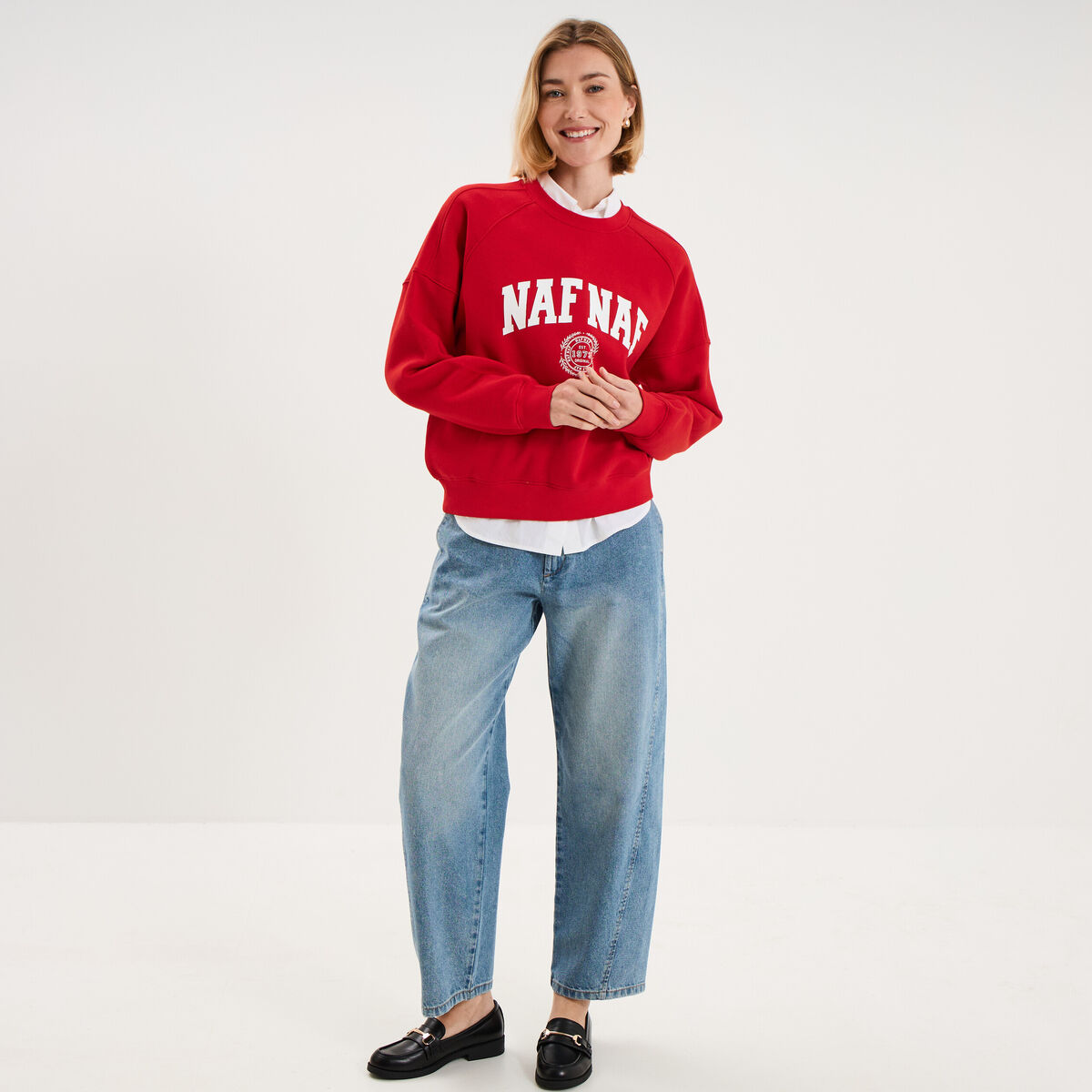 Sweat oversize logo NAF NAF brod&eacute; rouge femme
