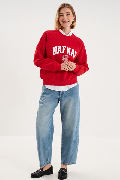 Sweat oversize logo NAF NAF brod&eacute; rouge femme