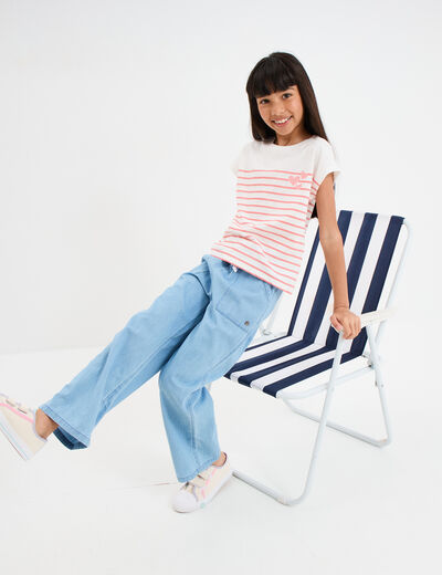 T-shirt manches courtes col rond coton ecru fille