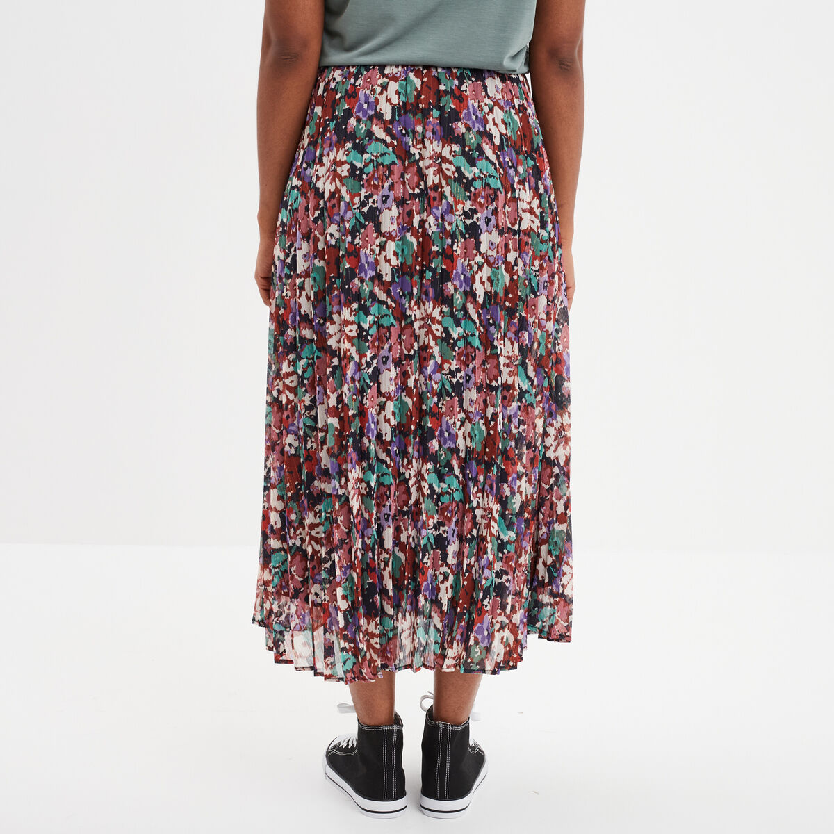 Jupe midi plissée patineuse multicolore femme