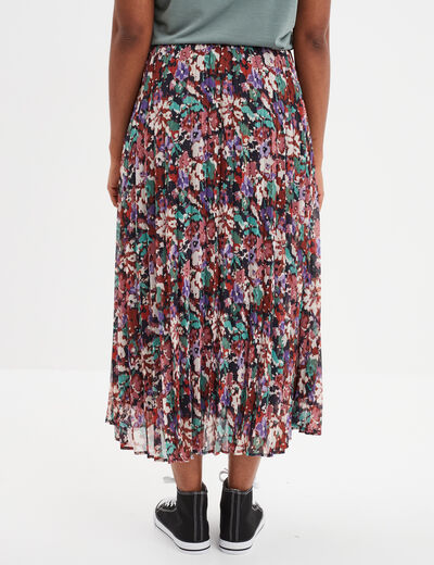 Jupe midi plissée patineuse multicolore femme