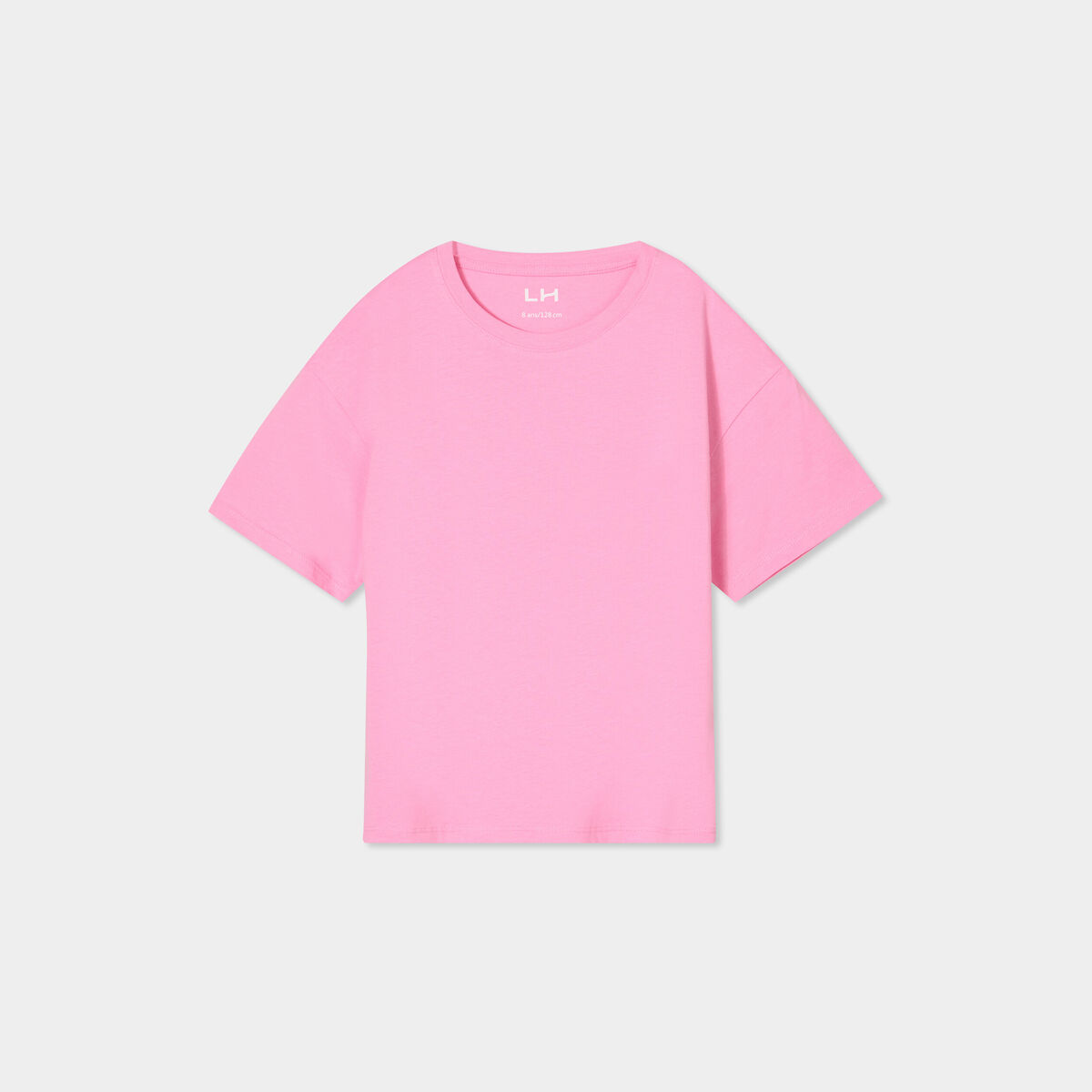 T-shirt col rond manches courtes coton rose fille
