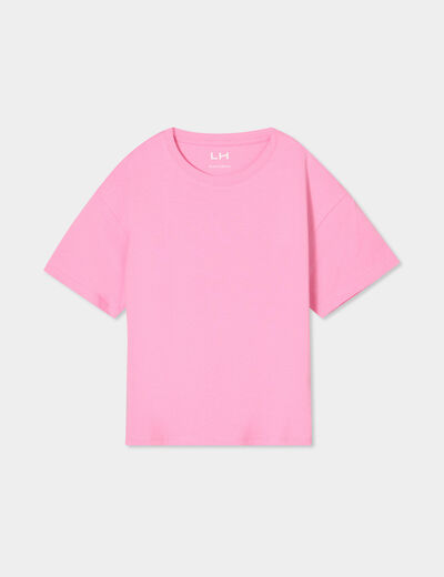 T-shirt col rond manches courtes coton rose fille