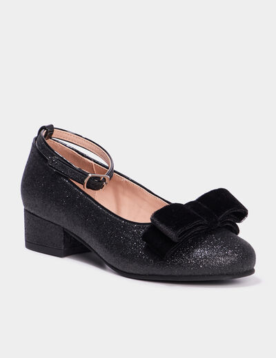 Babies à talons avec noeuds noir fille