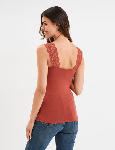 Débardeur ajusté avec dentelle vieux rose femme