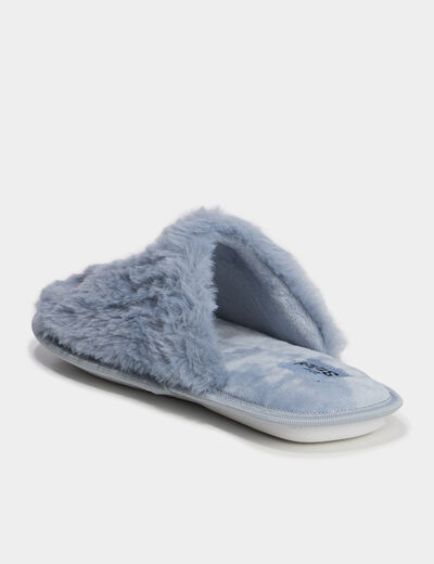 Chaussons mules fausse fourrure Stitch bleu femme