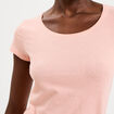 T-shirt coton col rond manches courtes rose poudr&eacute;e femme