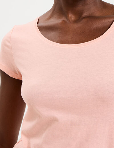 T-shirt coton col rond manches courtes rose poudr&eacute;e femme