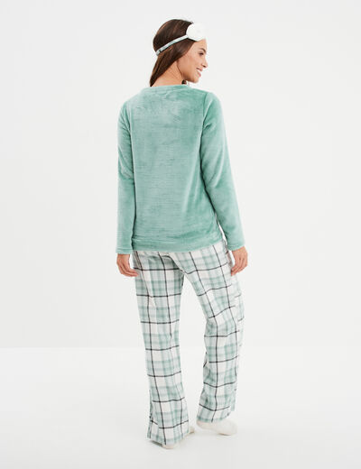 Ensemble pyjama effet polaire 3 pi&egrave;ces vert femme
