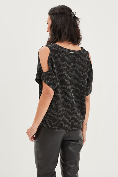 T-shirt ouvertures épaules Mosquitos noir femme